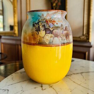 Vintage Royal Bayreuth Bavaria Mini Vase 1950s Hand Painted Horse Carriage Porce